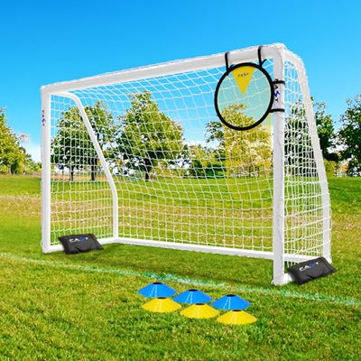 Portable Full Size Soccer Goal for Kids Adults - Complete Soccer Training Equipment w Target, 8x5ft and 10x6.5ft Backyard Soccer Net - Sturdy Goal Post Soccer Accessories for Improving Performance